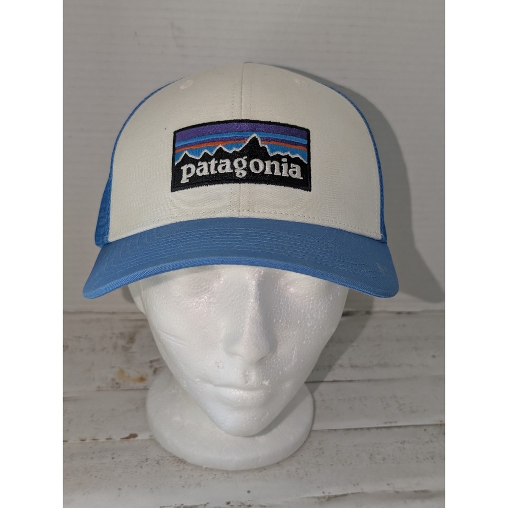 Patagonia Hat Cap Snap Back One Size Blue White Trucker Mesh Logo Mens